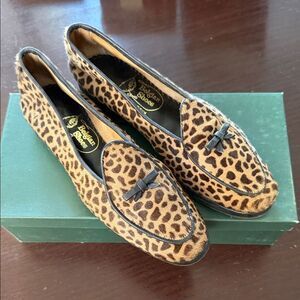 Stubbs & Wootton Animal Print Loafers with Black Bow
